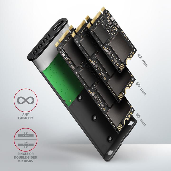 Produktbild Axagon EEM2-SBC externes Gehäuse für M.2 SSDs USB-C 3.2 Gen 2 (M.2 2280)