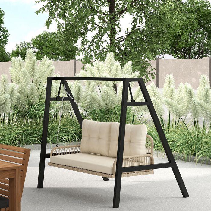 Immagine prodotto Swisshandel24 2-Sitzer Hollywoodschaukel Rattan, bis 240 kg, 115x66x44 cm Beige