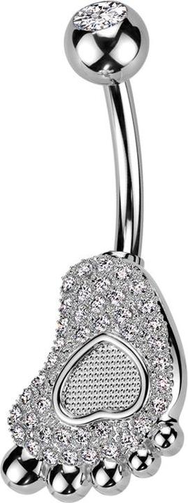 Produktbild Star Piercing Banane silber mit Kugel silber Kristall silber und Babyfuss Kristalle silber (Chirurgenstahl 316L, Messing)