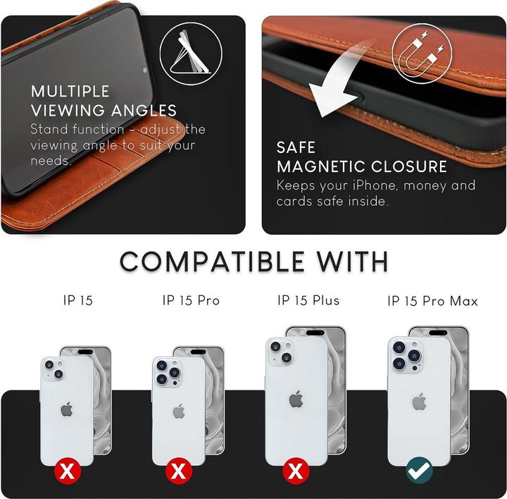 Produktbild Nalia Echt Leder Flip Case Hülle mit Magnetverschluss (Apple iPhone 15 Pro Max)