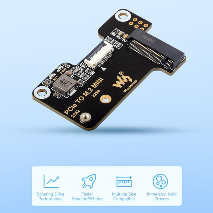 Actual product image WaveShare PCIe to M.2 Mini SSD Adapter for Raspberry Pi5