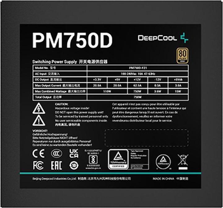 Actual product image Deepcool PM750D Power Supply 750 W 20+4 pin ATX ATX Black (750 W)