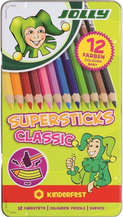 Image du produit Jolly Crayons de couleur Supersticks Kinderfest Crayons de couleur résistants à la casse et non toxiques (Multicolore, 12 x)