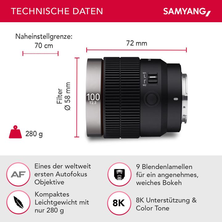 Produktbild Samyang V-AF 100mm T2.3, Sony E (Sony E, Vollformat)