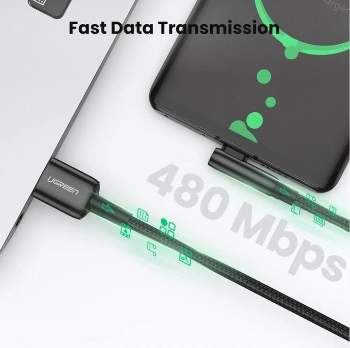 Image du produit Ugreen Câble USB vers USB-C US317 Angle, 2m (noir) (2 m, USB 2.0)