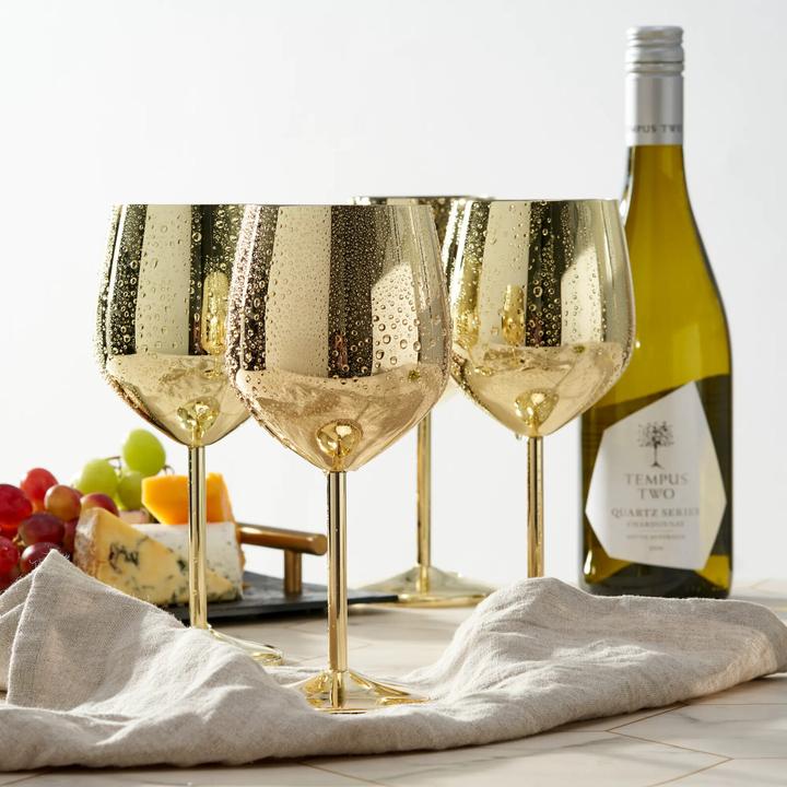 Actual product image Oak & Steel Stainless steel wine glasses gold set of 4 (50 cl, 4 Glasses, Wine glasses set)