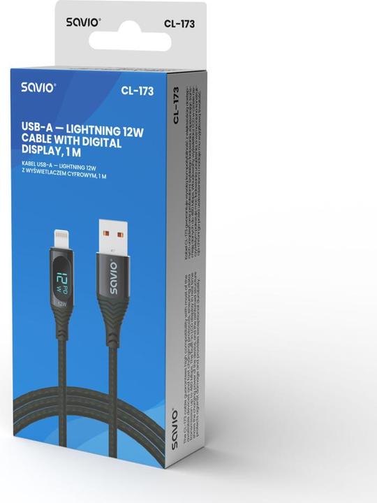 Immagine prodotto Savio Cavo USB - Lightning con display CL-173 1 m nero (1 m, USB 2.0)