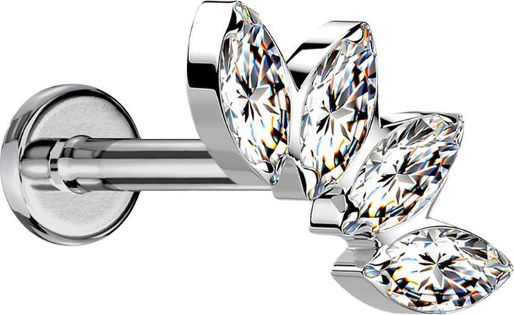 Produktbild Star Piercing Micro Labret Innengewinde silber Fächer mit vier Kristallen silber (ohne Messing, Titan G23)