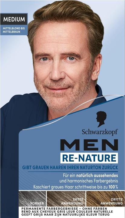 Actual product image Schwarzkopf Re-Nature Men Medium, Permanent Colour 50 ml, Hair Dye for Men, Gives Hair Back its Natu (MEDIUM)