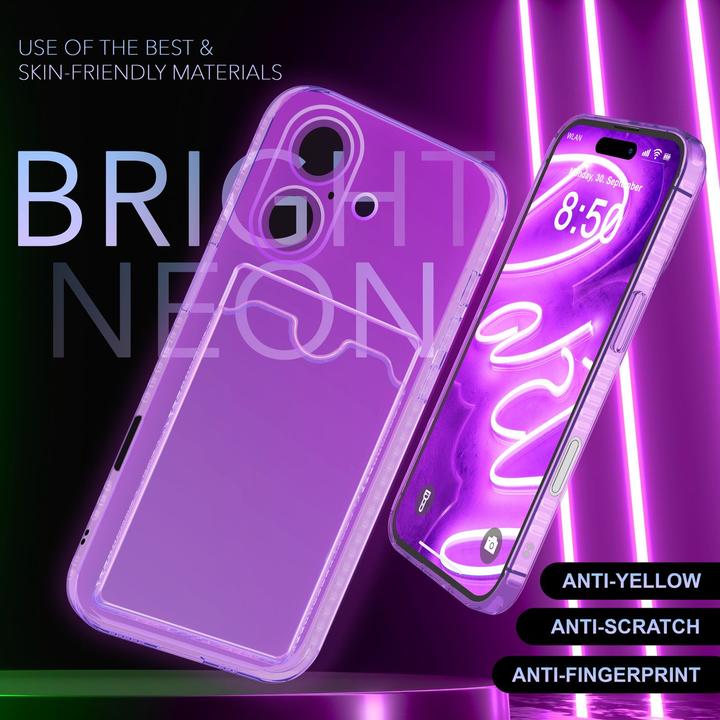 Actual product image Nalia Clear transparent neon silicone cover card holder (Apple iPhone 16)