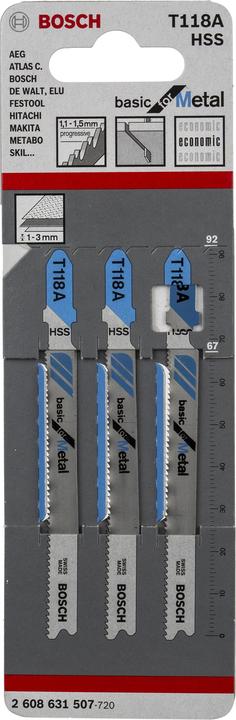 Produktbild Bosch Professional Zubehör Stichsägeblatt T 118 A Basic for Metal, 3er-Pack