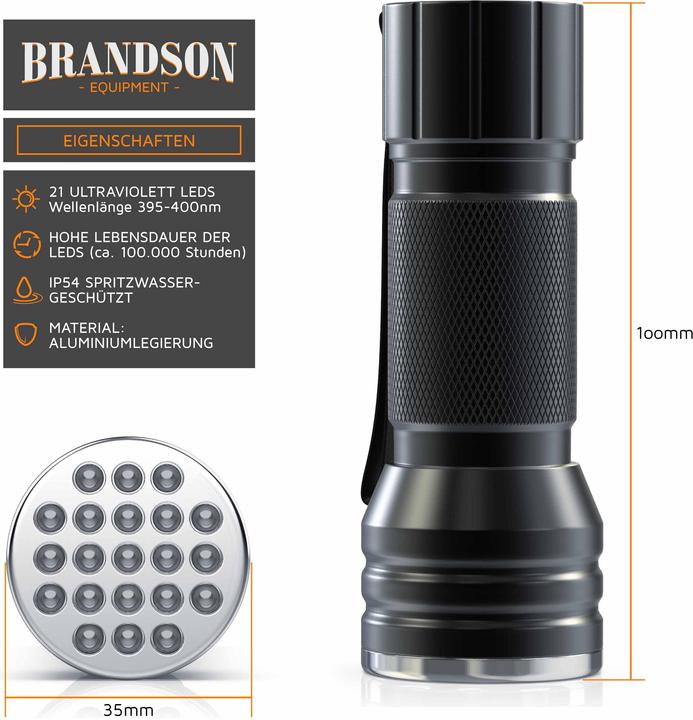 Image du produit Brandson Lampe de poche UV LED (10 cm)