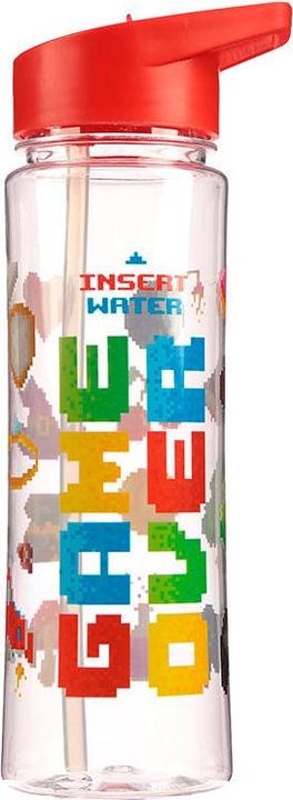 Produktbild Puckator Game Over wiederverwendbare Plastik-Wasserflasche mit faltbarem Strohhalm 550ml (0.50 l)