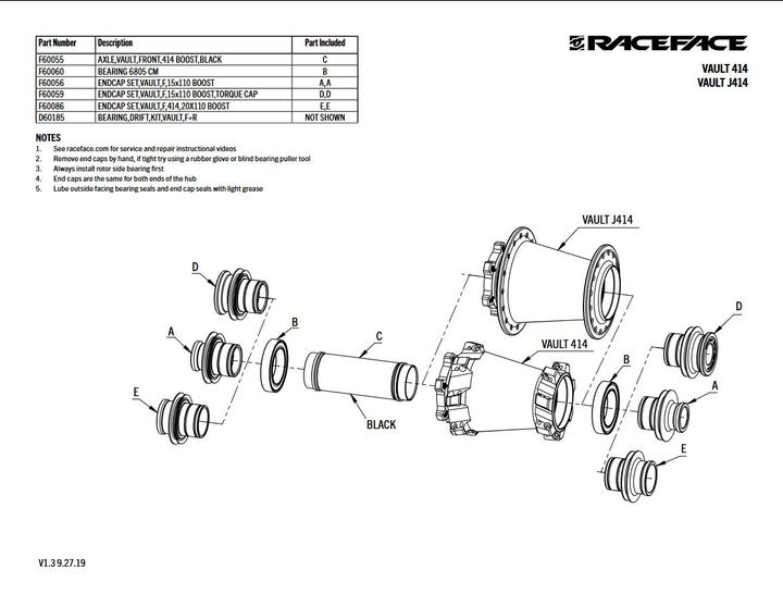 Actual product image Race Face Vault Endcap Set Front Hub 414 20X110
