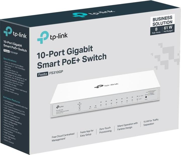 Produktbild TP-Link 10-Port Gigabit Smart Switch With 8-Port Poe Port:8 Gigabit (10 Ports)