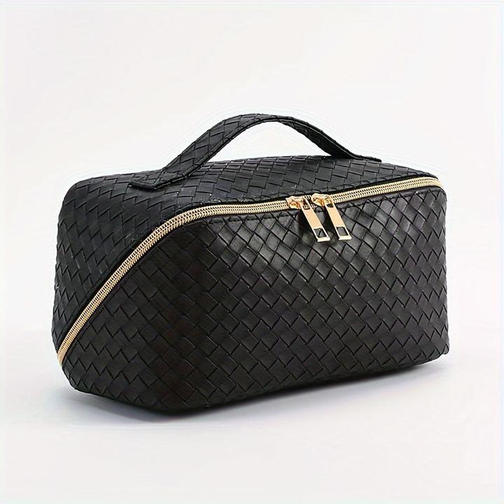 Only-Bags.Store Geräumige wasserdichte Kunstleder-Schminktasche mit Griff - tragbarer Reise-Kosmetik-Organizer mit