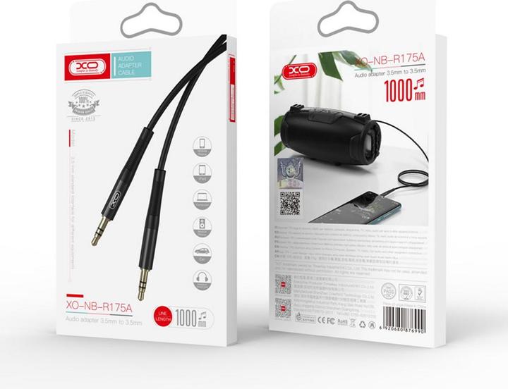 Actual product image xO cable audio NB-R175A jack 3,5mm - jack 3,5mm 1,0 m black (1 m, 3.5mm jack (AUX))