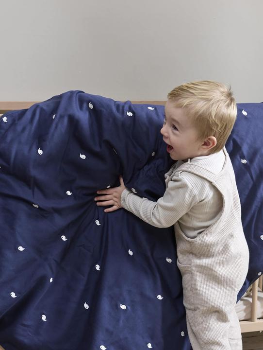 Actual product image Filibabba Baby bed linen GOTS (70x100 cm) - Embroidered Christian the Whale - Midnight (70 x 100 cm, 40 x 45 cm)