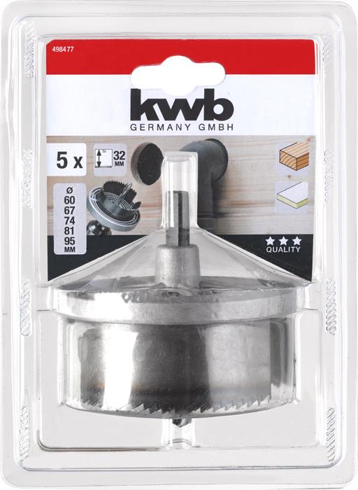 Image du produit kwb Scie cloche multigrue, 5 pièces, ø 60-95 mm (60 mm, 68 mm, 74 mm, 81 mm, 95 mm)