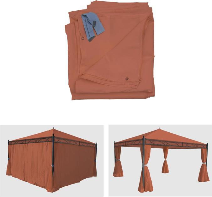 Produktbild Swisshandel24 4er-Set Seitenwand für Pergola Cadiz, Ersatzseitenwand Pavillon 4x4m, Polyester terrakotta-braun (205 cm, 383 cm)
