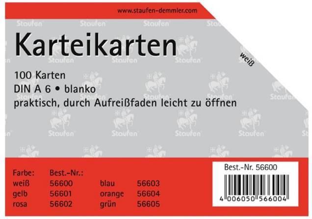 Staufen Karteikarten A6/100 weiss blanco (A6, 180 g/m², 100 x)