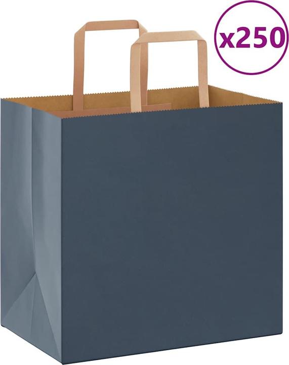 Immagine prodotto VidaXL Sacchetti di carta kraft 250 pezzi con manico Blu 26x17x25 cm Sacchetto di carta (Borsa da regalo, 250 x)