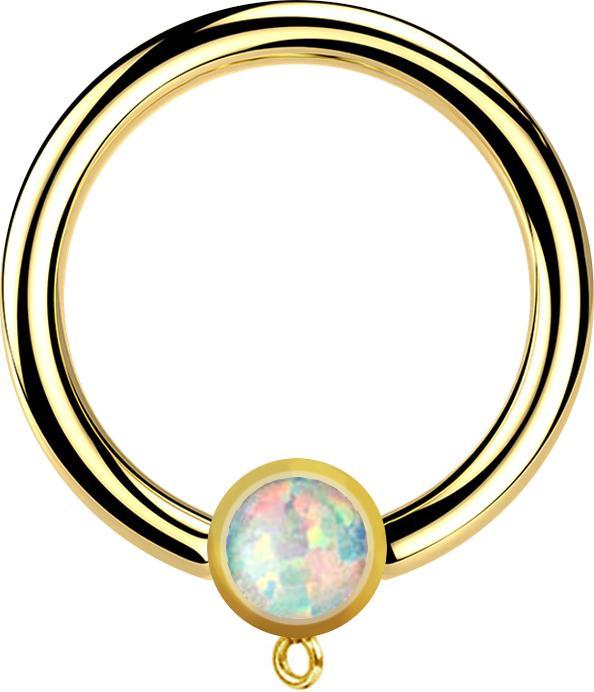 Actual product image Star Piercing Micro Closure Ring gold-plated with cylinder opal white Ring for pendant (Surgical steel 316L)