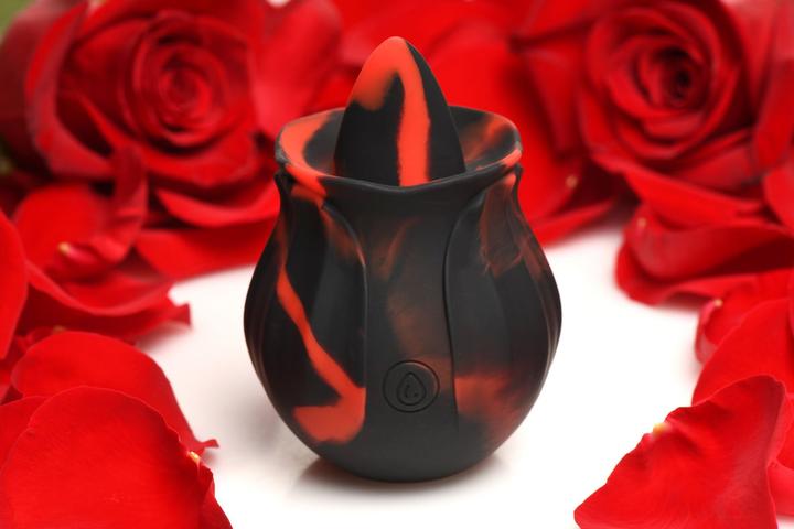 Actual product image Frisky BLOOMGASM - Black Kiss Rimming Rose Vibrator - Red/Black