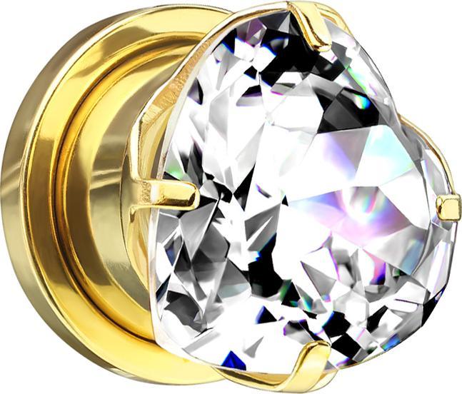 Image du produit Star Piercing Flesh Plug doré avec coeur en cristal argenté (sans laiton, Acier chirurgical 316L)
