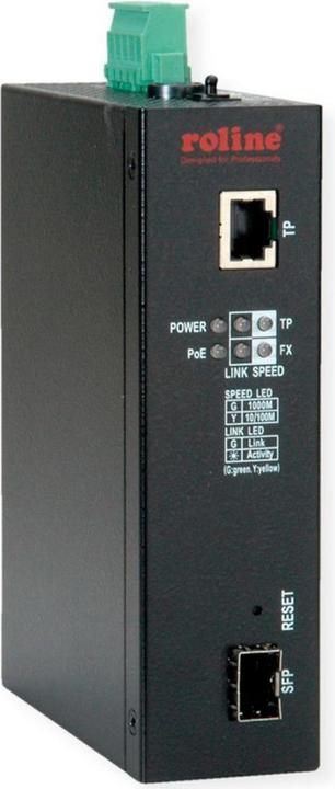 Produktbild Roline Industrie Konverter Gigabit Ethernet - Dual Speed 100/1000 Fiber, mit PoE Funktion