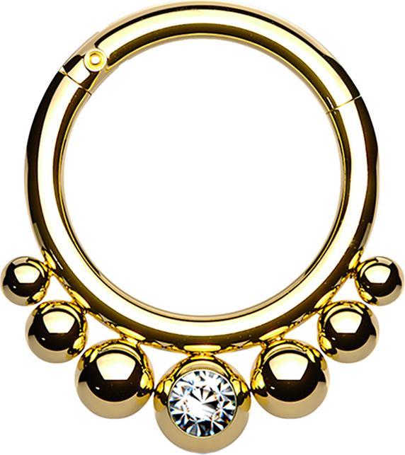 Star Piercing Micro Segmentring klappbar vergoldet sieben Kugeln Kristall silber (Chirurgenstahl 316L, ohne Messing)