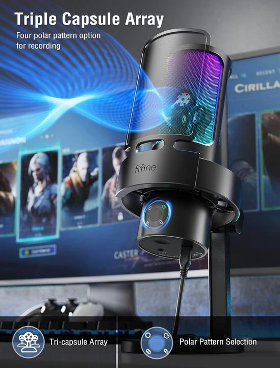Produktbild Fifine A8PLUS USB Microphone for Recording and Streaming on PC and Mac, with 3 RGB Modes