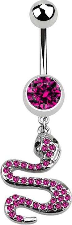 Image du produit Star Piercing Banane argent avec pendentif serpent fuchsia (sans laiton, Acier chirurgical 316L)