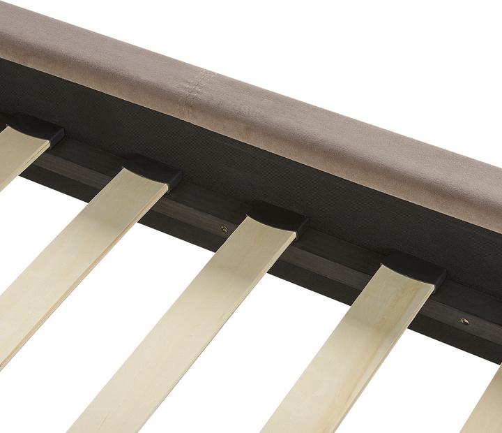 Actual product image Beliani Upholstered Bed Velvet Fabric taupe Slatted Frame 140 x 200 cm VILLETTE (140 x 200)