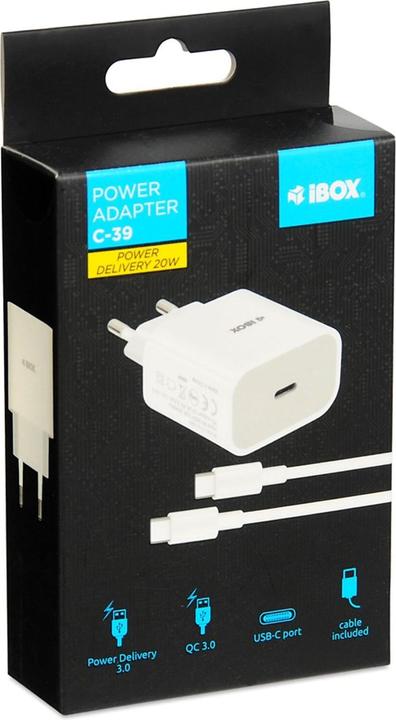 Produktbild iBox ŁADOWARKA SIECIOWA I-BOX C-39 USB-C PD20W Z KABLEM (20 W)