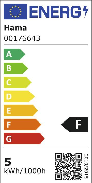Energie-Label Hama Smarte LED-Lampe, Matter, E27, Retro, Filament ST64, RGBW, dimmbar, mit App (E27, 4.90 W, 470 lm, 1 x, F)