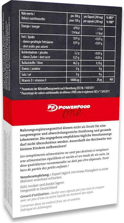 Valeurs nutritives et ingrédients PowerFood One Vitamine D3 (120 pièce(s), Cachets, 522 g)