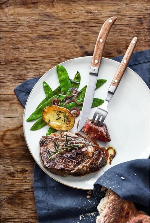 Produktbild WMF Steakbesteck Set Steakmesser 6 Personen Ranch 12tlg Spezialklingenstahl Eichenholz (12 Stück, Besteck Set)