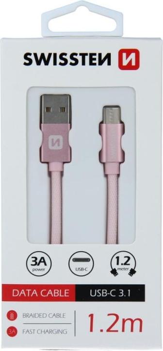Actual product image Swissten Data cable Textile USB / USB-C 1.2 M (1.20 m, USB 3.2 Gen 1)