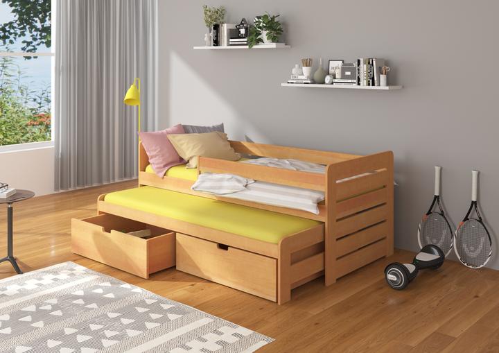 Produktbild ADRK Furniture Doppelbett mit Geländer und Matratzen TOMI 200x90 (200 x 90 cm)