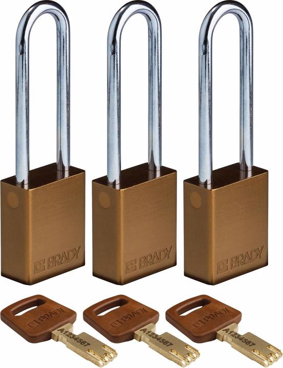 Actual product image Brady Safekey aluminium padlock with steel shackle, brown, 76 mm shackle height, 6.4 mm shackle diam