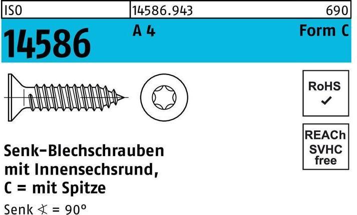 Actual product image Countersunk head tapping screw ISO 14586 w.hexagon socket/point 2.9 x 22 -T10 A 4 (1000 Screws per piece)
