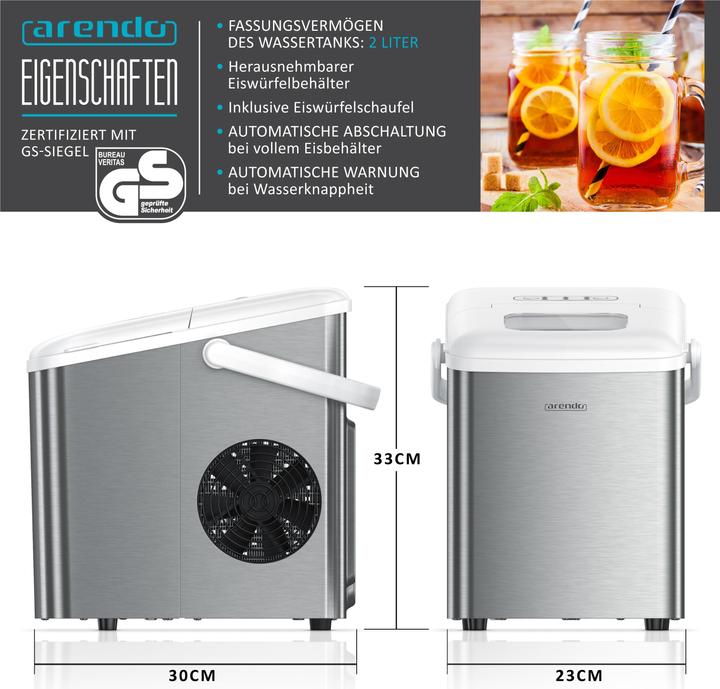 Immagine prodotto Arendo Fabbricatore di cubetti di ghiaccio, 120W con contenitore da 1,5 litri, fabbricatore di cubetti di