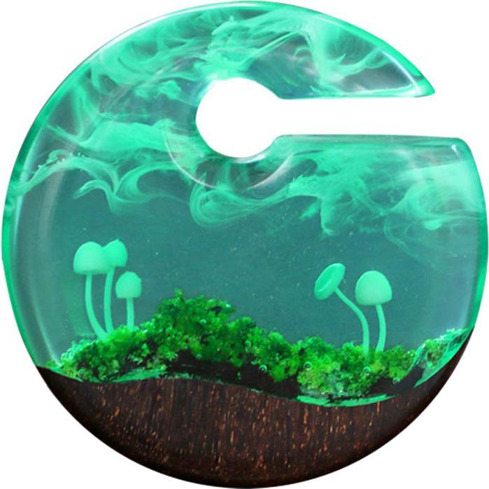 Produktbild Star Piercing Ohrgewicht Mystischer Pilz Epoxy grün aus Tamarind Holz (ohne Messing, Organisch)