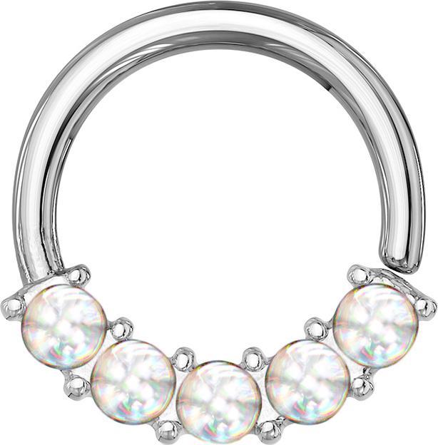 Produktbild Star Piercing Micro Piercing Ring silber front fünf Epoxidsteinen weiss (Chirurgenstahl 316L, ohne Messing)