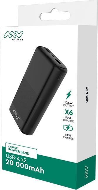 Actual product image My Way MYWAY POWERBANK 2 USB 20 000mAh NOIR (20000 mAh, 10 W, 74 Wh)