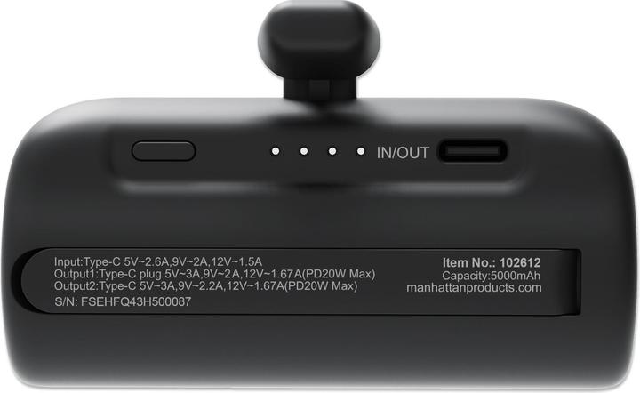 Productafbeelding Manhattan PD Powerbank 5000mAh Type-C St. 20W zwart (5000 mAh, 20 W, 20 Wh)