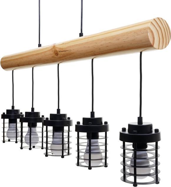 Actual product image Swisshandel24 Hanging Lamp, Industrial Vintage Solid Wood Metal Black - 5 Cage Lamp Shades (E27)