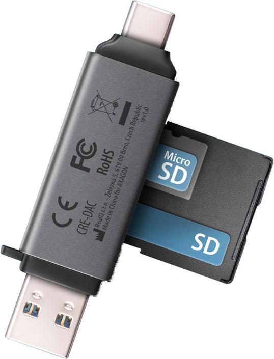 Image du produit Axagon CRE-DAC Externe USB 3.2 Gen1 Type-C+Type-A 2-slot SD/microSD (USB 3.0, Type B)