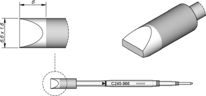 Actual product image JBC Soldering tip series C245 chisel shape, C245966/6.6 x 1.8 mm, straight